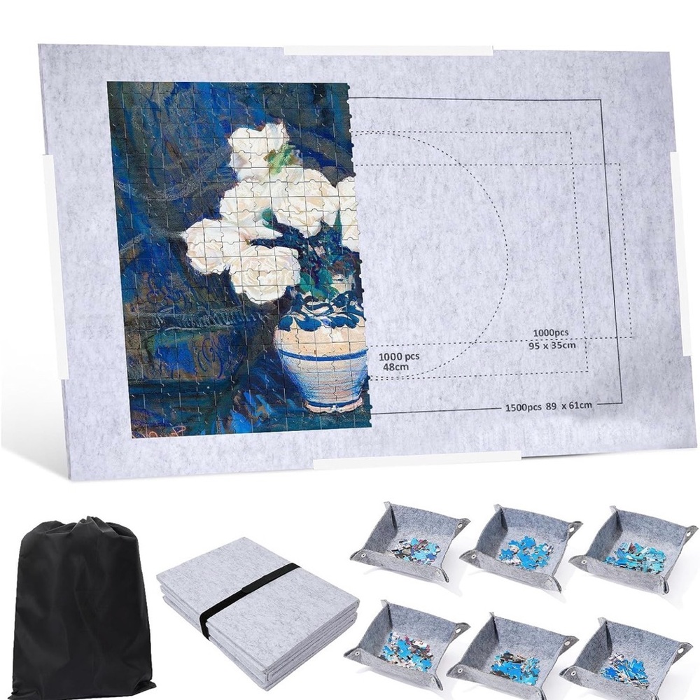 Puzzle Mat & Sorting Trays Set with Blue Floral Puzzle Image